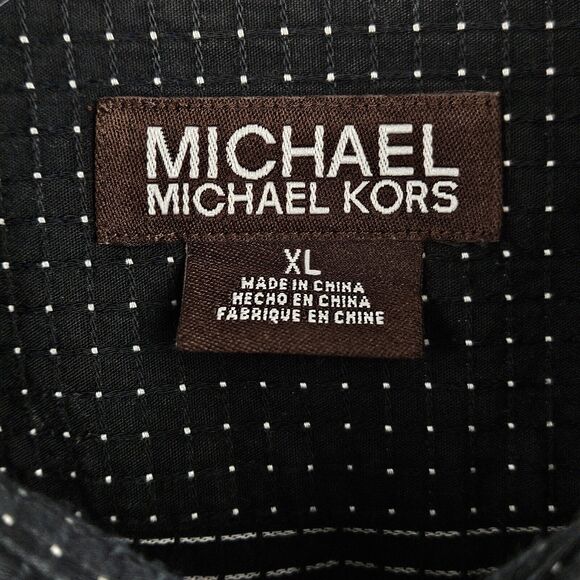 Michael Kors Mens XL Dress Shirt Black White Dot Button Up Long Sleeve - Picture 8 of 16
